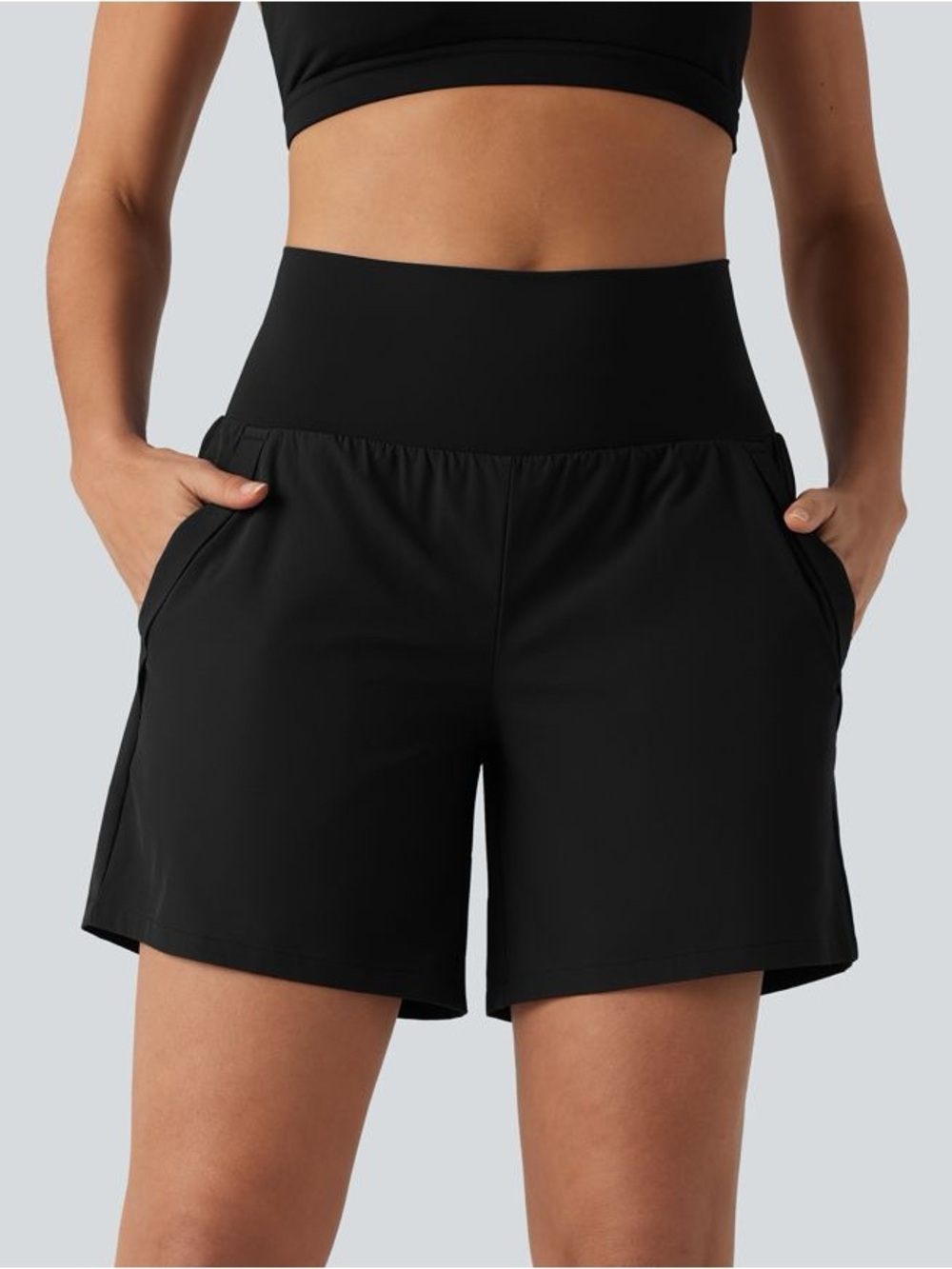 NWT HALARA Black High-Waist Athletic Shorts with Pockets